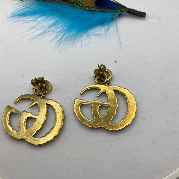 Gold GG Marmont Colorful Crystals Dangle Earrings - Picture 7 of 9